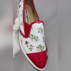 Karl Lagerfeld Red and White Floral Loafers Sneakers 6 Limited Edition